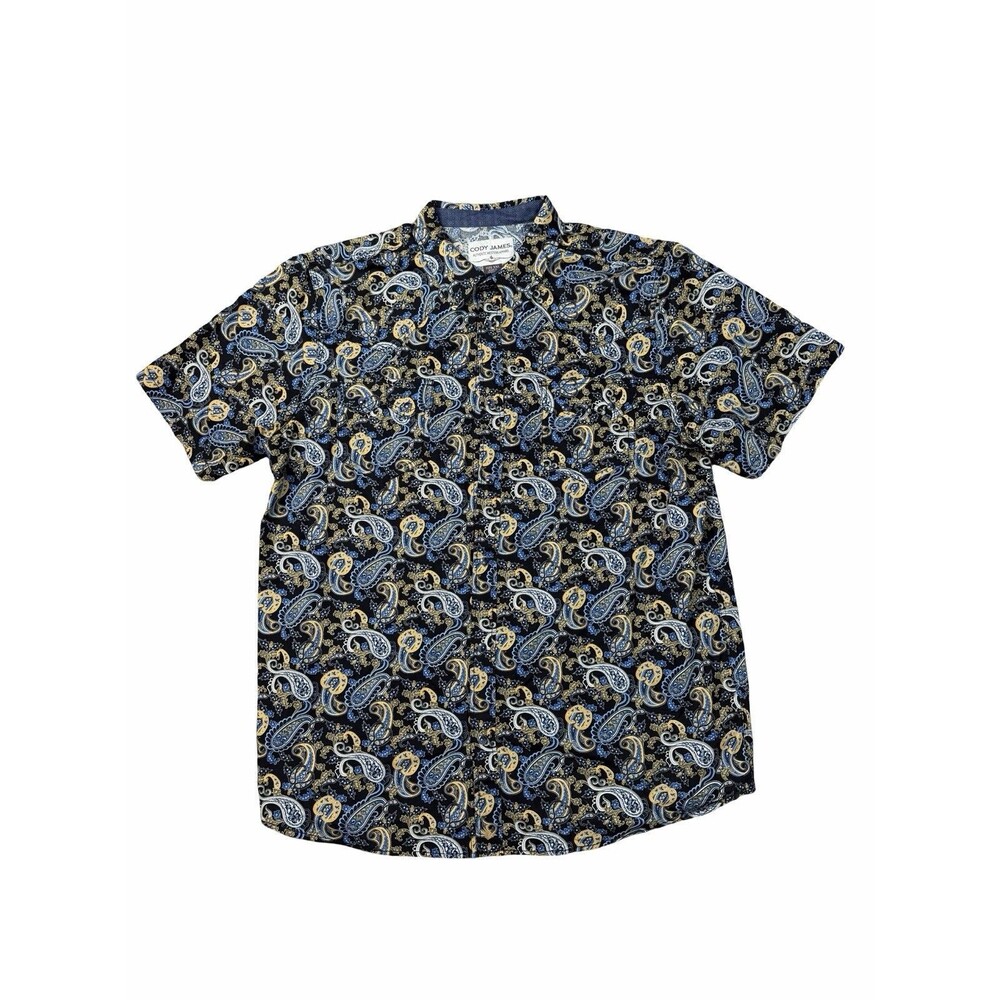 Cody James Western Shirt Men 2XL Blue Paisley Pearl Snap Cowboy Short Sleeve